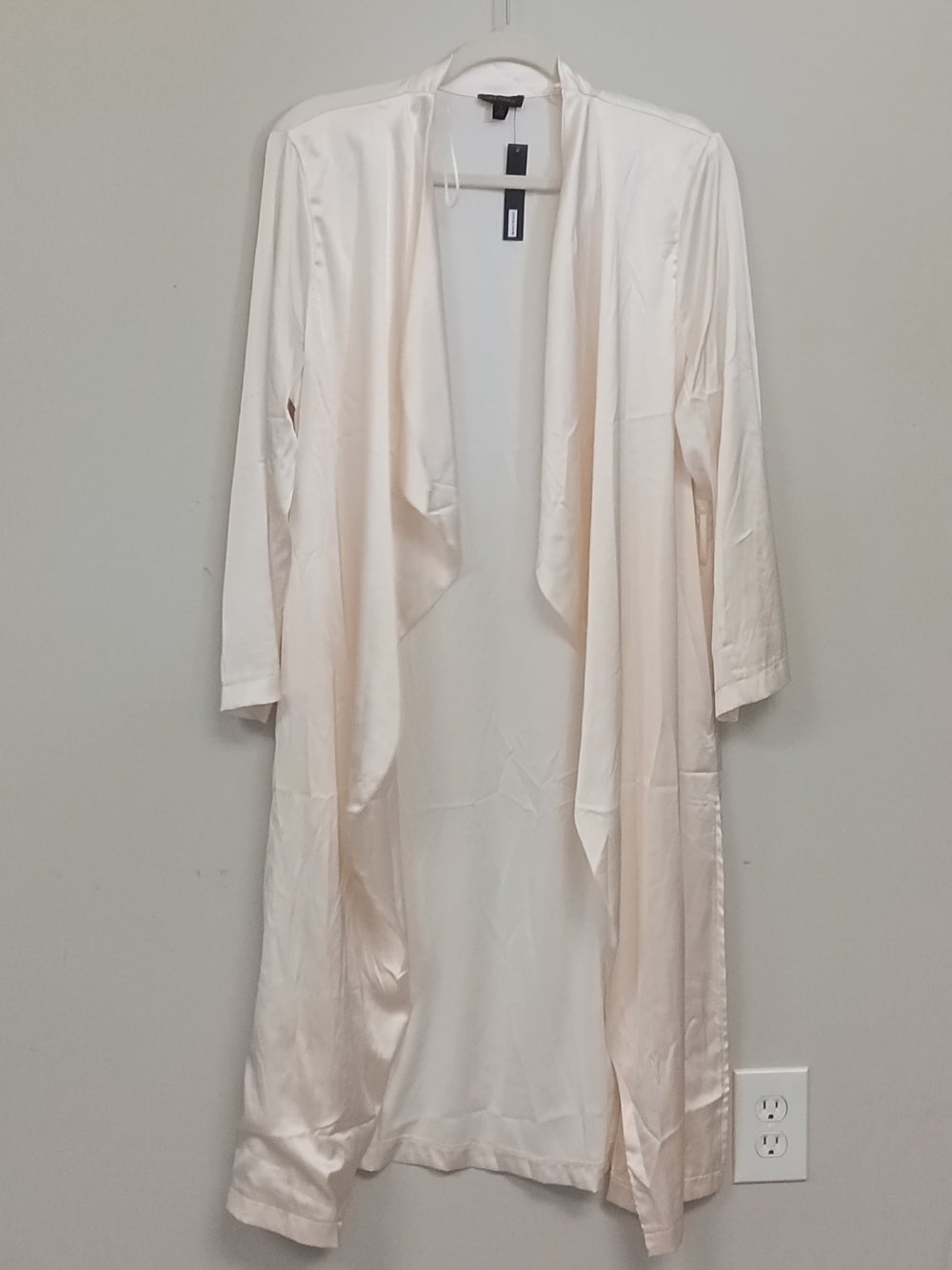 NWT Miss Avenue Blush Pink Silky Satin Waterfall Trench Robe Jacket Large